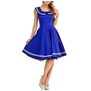 Hearts & Roses Blue Sailor Dress Size 14 Retro 1950s 1940s Rockabilly Pinup VTG